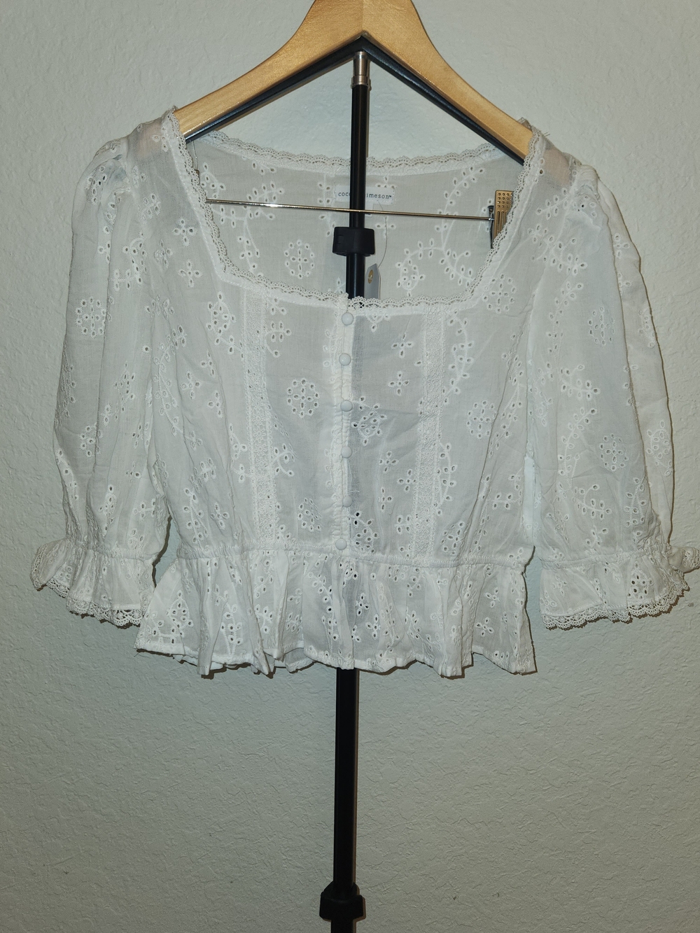 White Eyelet Peasant Blouse, Large